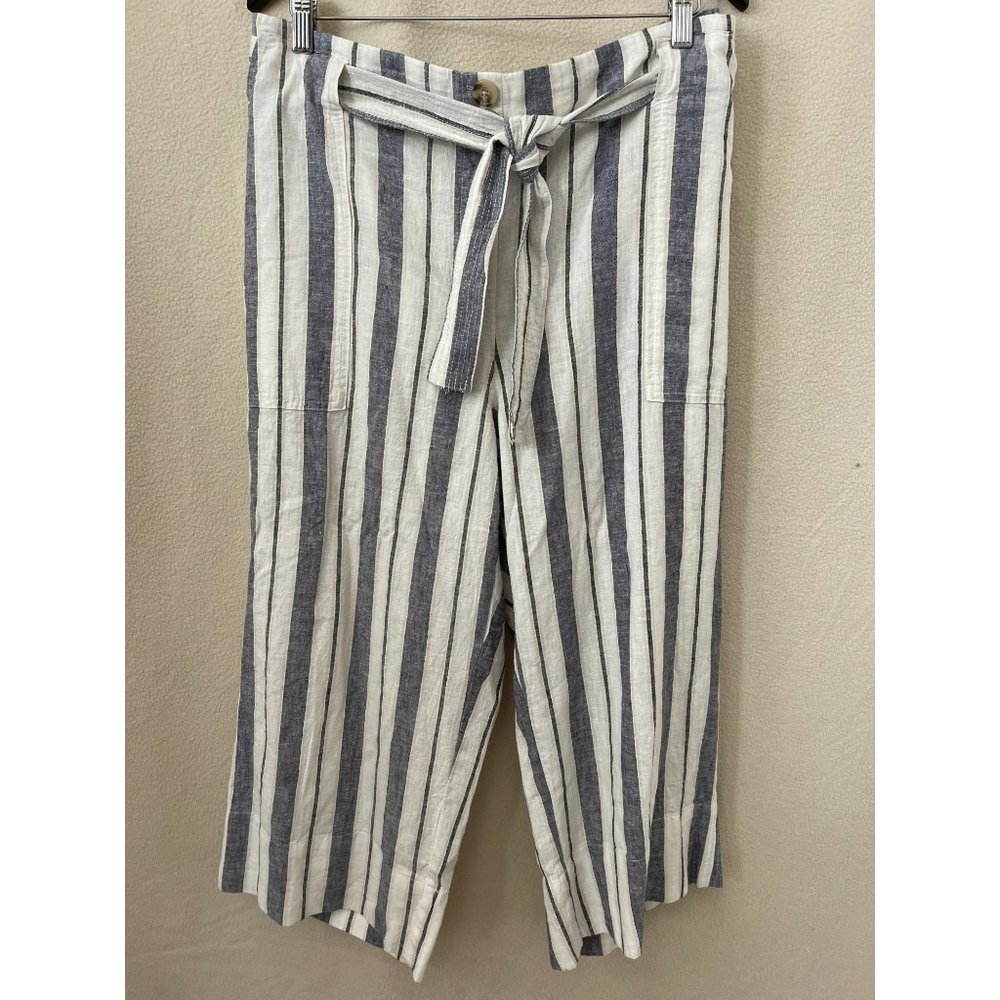 Zac & Rachel Striped Tie Belt Waist Linen Blend Beach/Lounge Pants - Picture 4 of 12